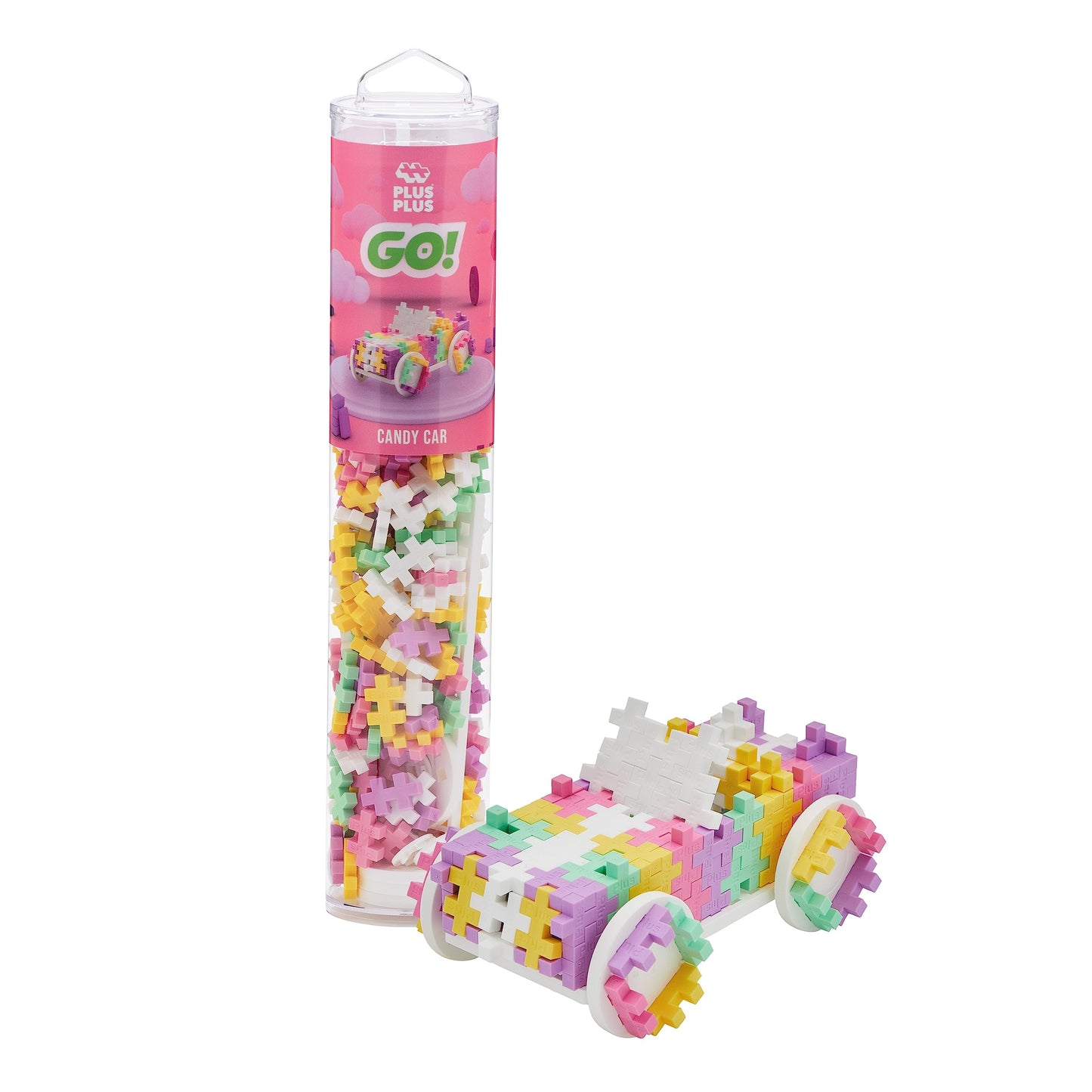 Plus Plus Color Cars Tube, Car Building Block Kit, 3D Puzzle Stem Toy Set For Kids, 200 Mini Interlocking Pieces - Candy
