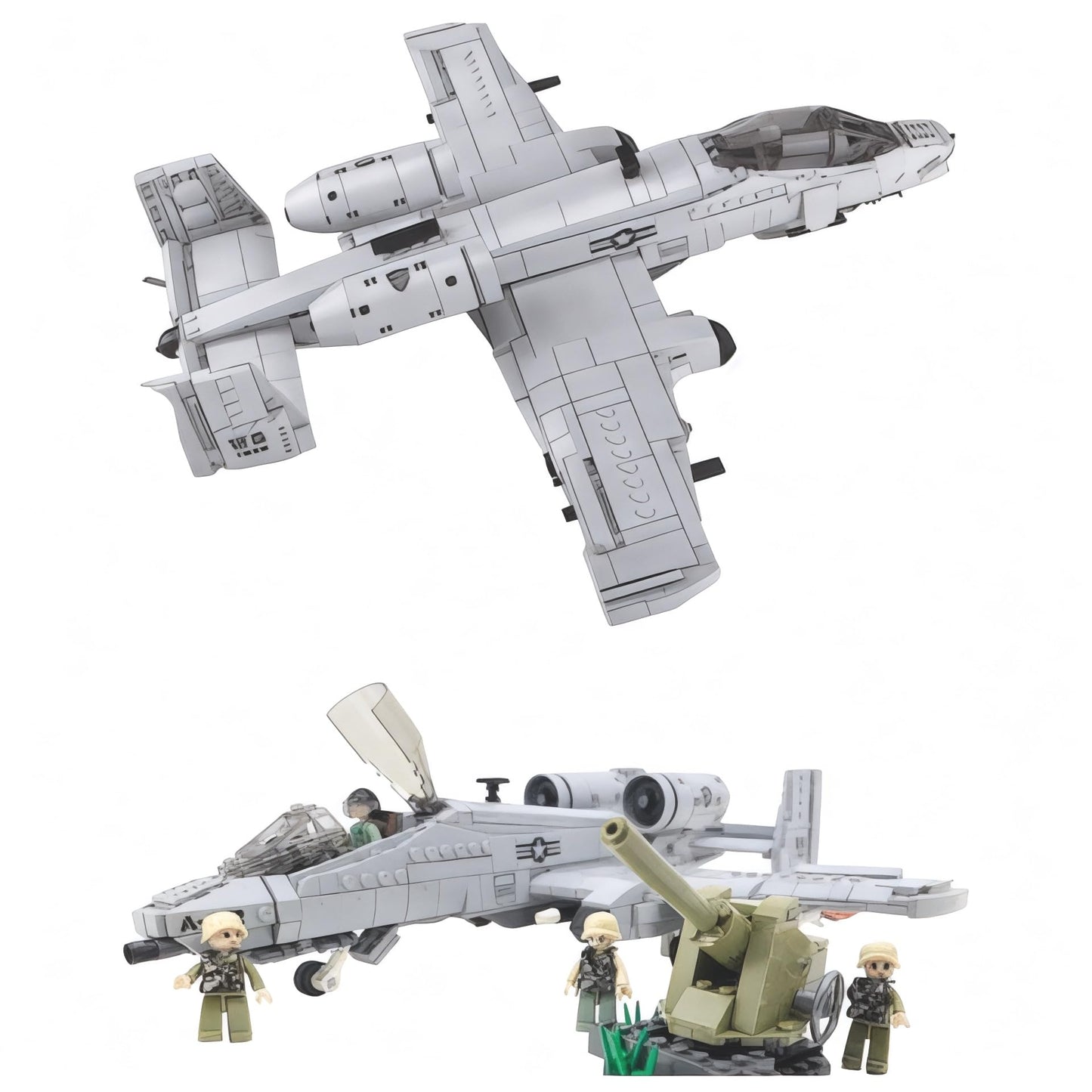 General Jim's A-10 Warthog Building Blocks Set, 931 Pieces, Large, Multi, Plastic, Cold War Attack Aircraft Model with Cockpit & Landing Gear