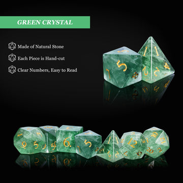 UDIXI Natural Gemstone Dice Set 7PCS Green Fluorite Crystal Stone DND Dice with Gift Case for Dungeons and Dragons Role Playing