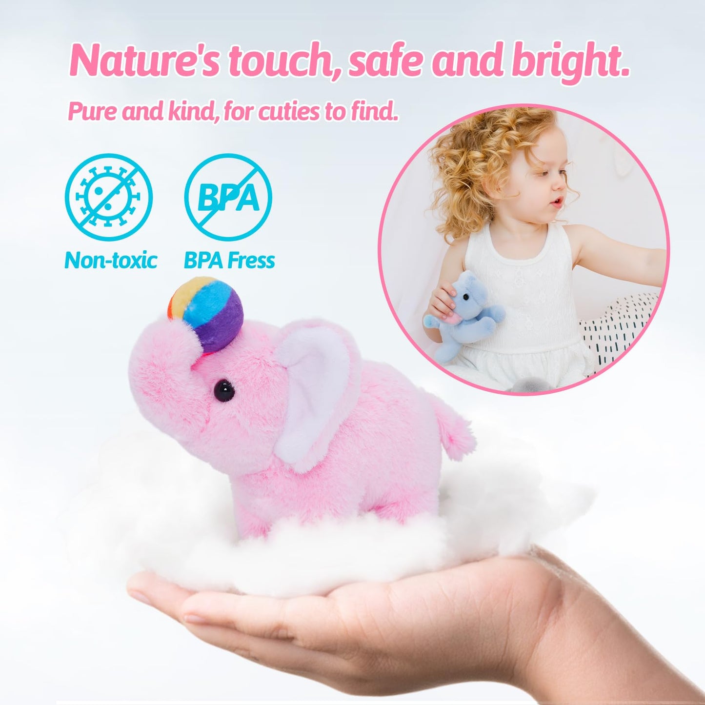 Ouozzz Elephant Stuffed Animal With 4 Baby Elephants - Interactive Plush Toy Set With Crinkly Ears, Rotating Trunk - Travel-Frie