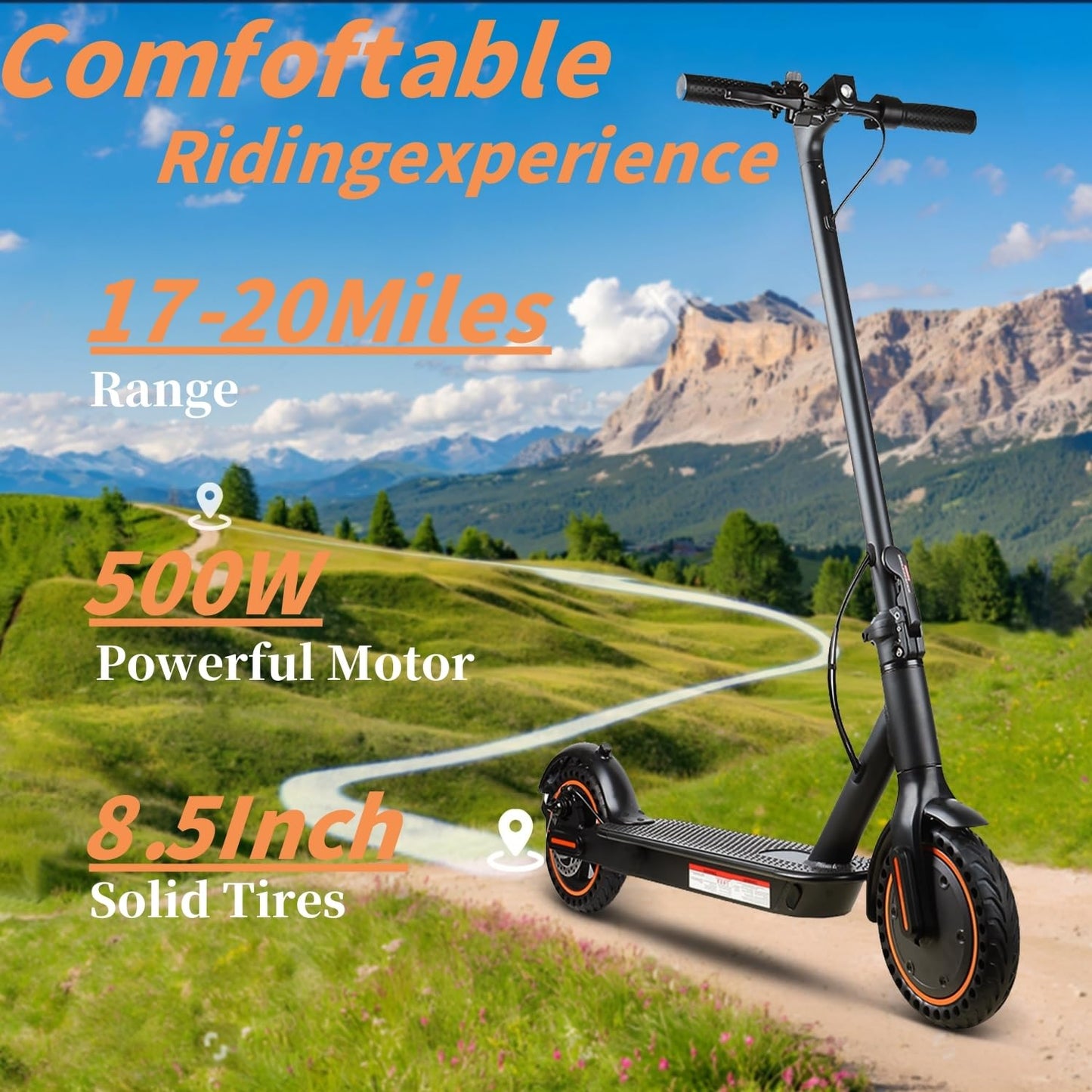 Electric Scooter 500W Motor 18-21 Mile Range & 20Mph Speed  8.5''Solid Tires mature-themed Electric Scooter  Foldable Commuter Electric Scooter with APP Cruise Control  Front and Rear Lights (Black)