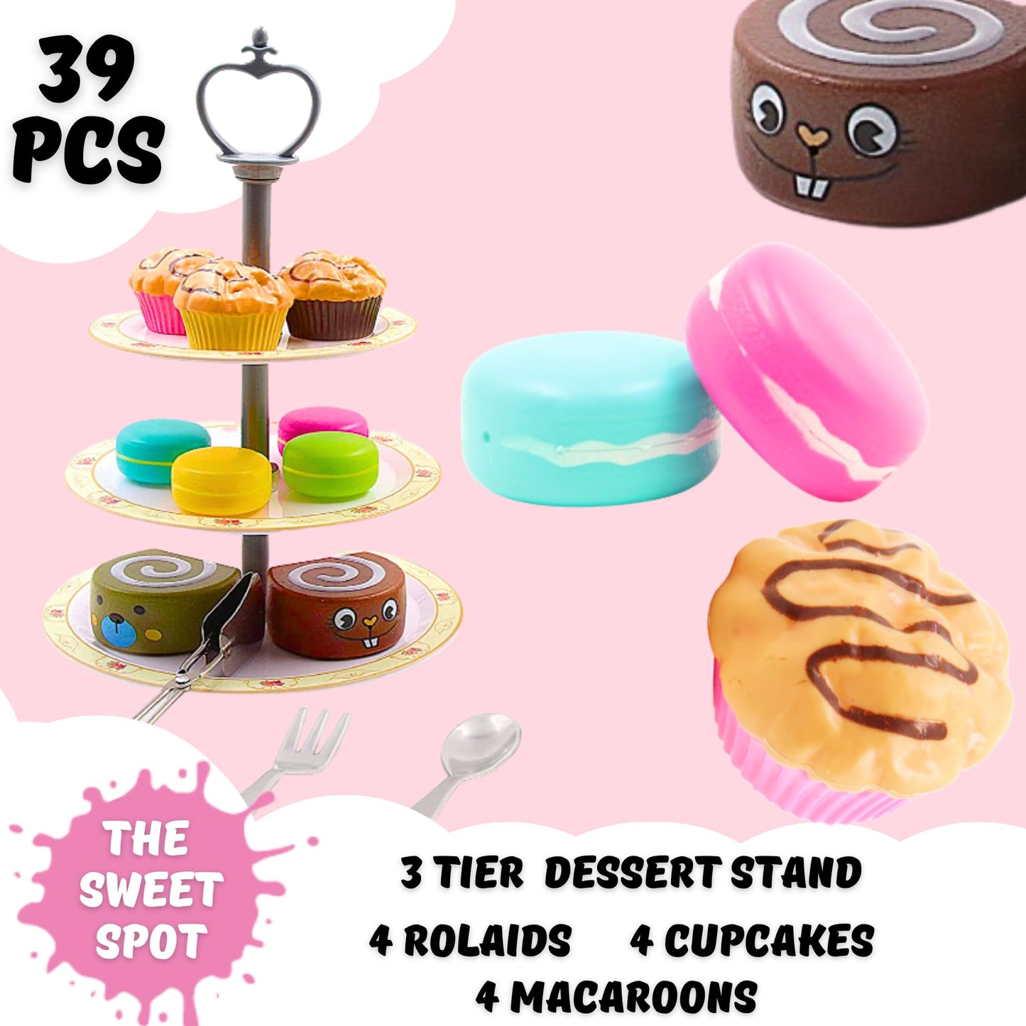 Tea Party Set for Little Girls Pretend Play for Toddlers Princess Tea Time, 39 Pcs Kids Tin Tea Set Cups, Teapot, Plastic Cakes