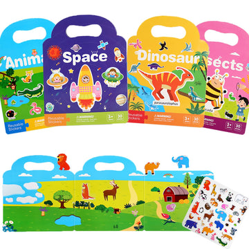 4 Pack Reusable Sticker Books For Toddlers 2-4 Years, Sticker Books For Toddlers 1-3, Halloween Christmas Gifts For Kids Toddler Boys Girls Travel Toys