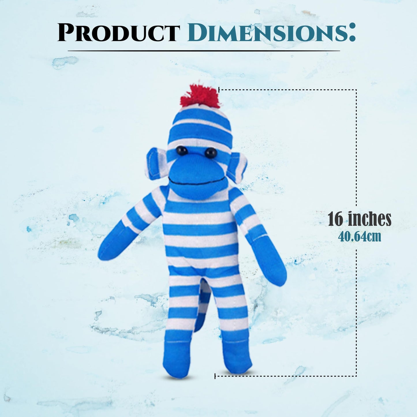 Plushland Plush Sock Monkey Stuffed Animal Toy - 16'' Blue Hand Knitted Gift for Kids, Babies, Boys & Girls