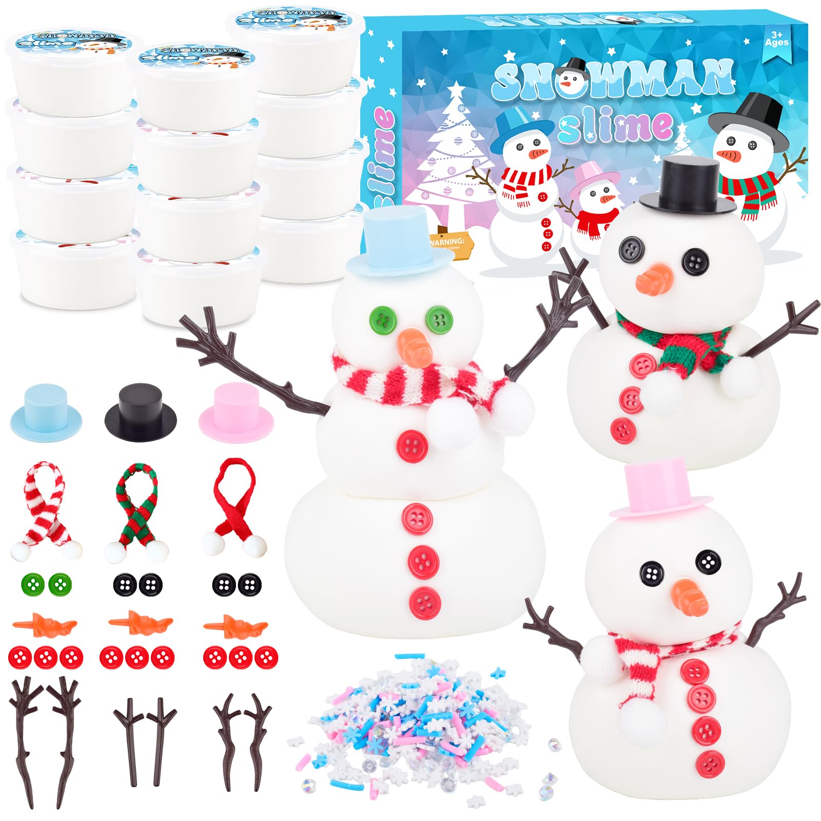Mermaidslime 12 Pack Build A Snowman Kit, Snowman Slime Crafts For Kids, Scented Butter Slime Diy Kit, Party Favor For Girls And