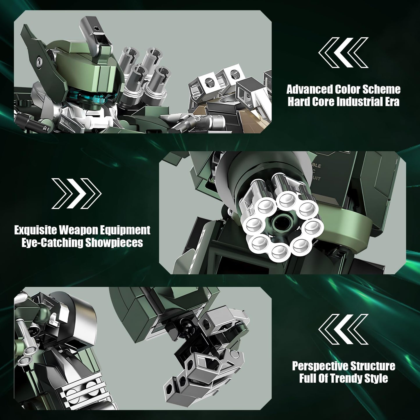 HIGH GODO Motorized Robot Building Kit, 1403 Pieces, Large Green Plastic Model for Ages 14+, Industrial Style Collectible