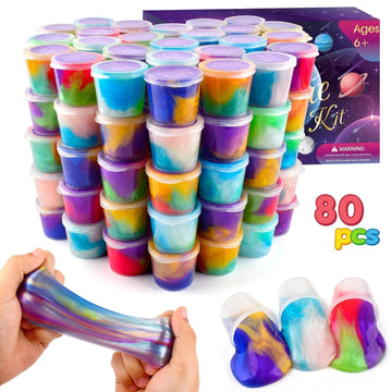 80 Pack Slime Party Favors Kit, Mini Galaxy Bulk Valentine'S Day Slime Stretchy Stress Relief For Kids, Girls And Boys Classroom