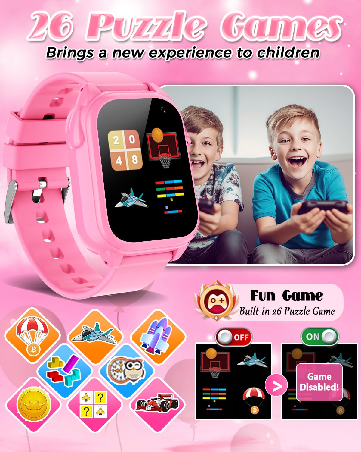 Semloo Waterproof Smart Watch for Kids 3-12 Years Old Girls Toys with 26 Games, Video Camera, Pedometer, Music Player, Alarm Clo