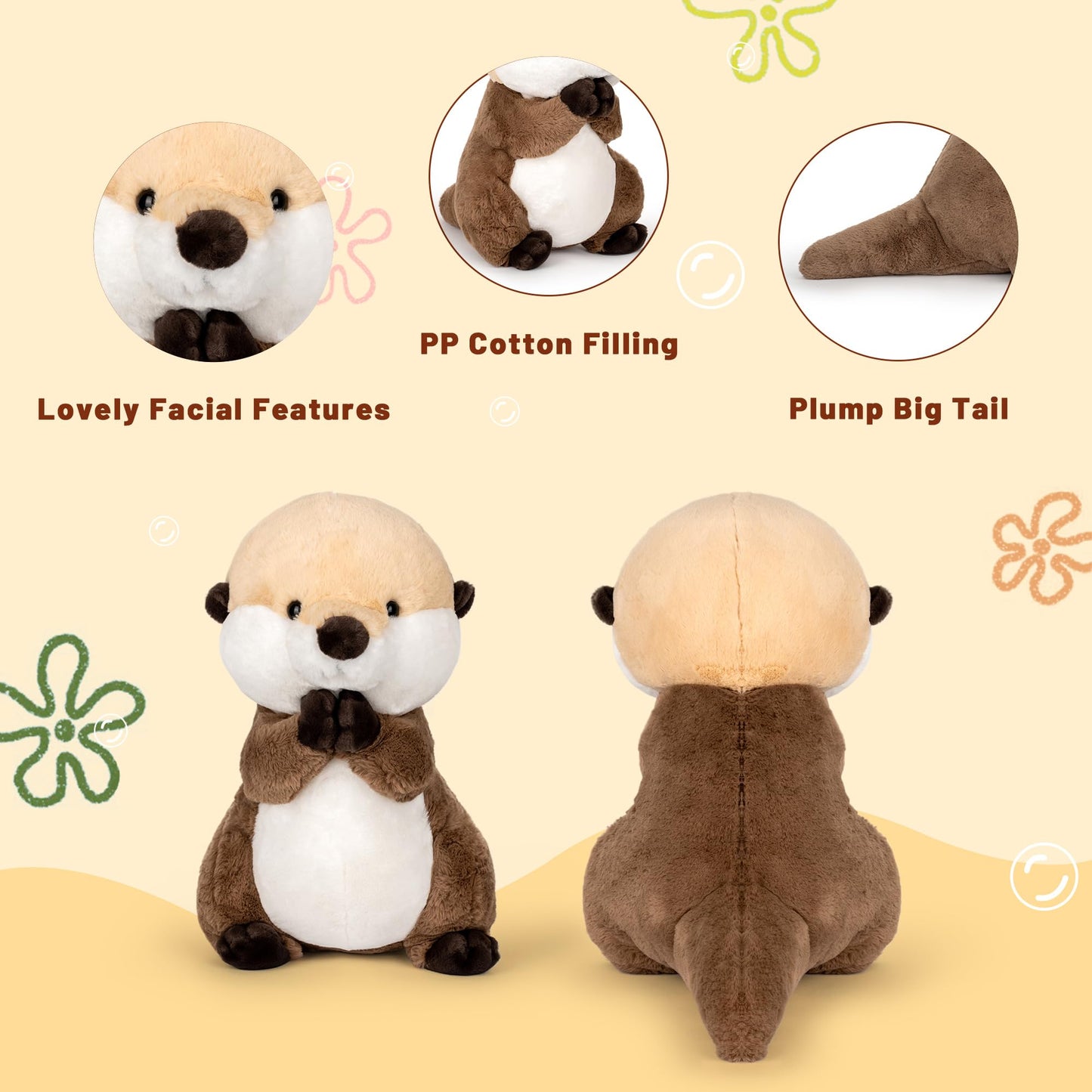 Wanwu World Sea Otter Stuffed Animal 15.7'' Cute River Otter Plush Standing River Otter Plush Toy Christmas Birthday Gift For Ki
