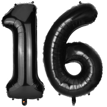 Paticool 16 Number Balloon Black, 40 Inch Large 16/61 Number Foil Mylar Balloons For 16Th Birthday Party Celebration Decorations
