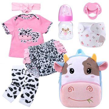 Medylove 8 Pieces Reborn Baby Doll Clothes Pink Accessories Set with Backpack for 17-22 inch Reborn Doll Clothes Girl Kids Gift Set