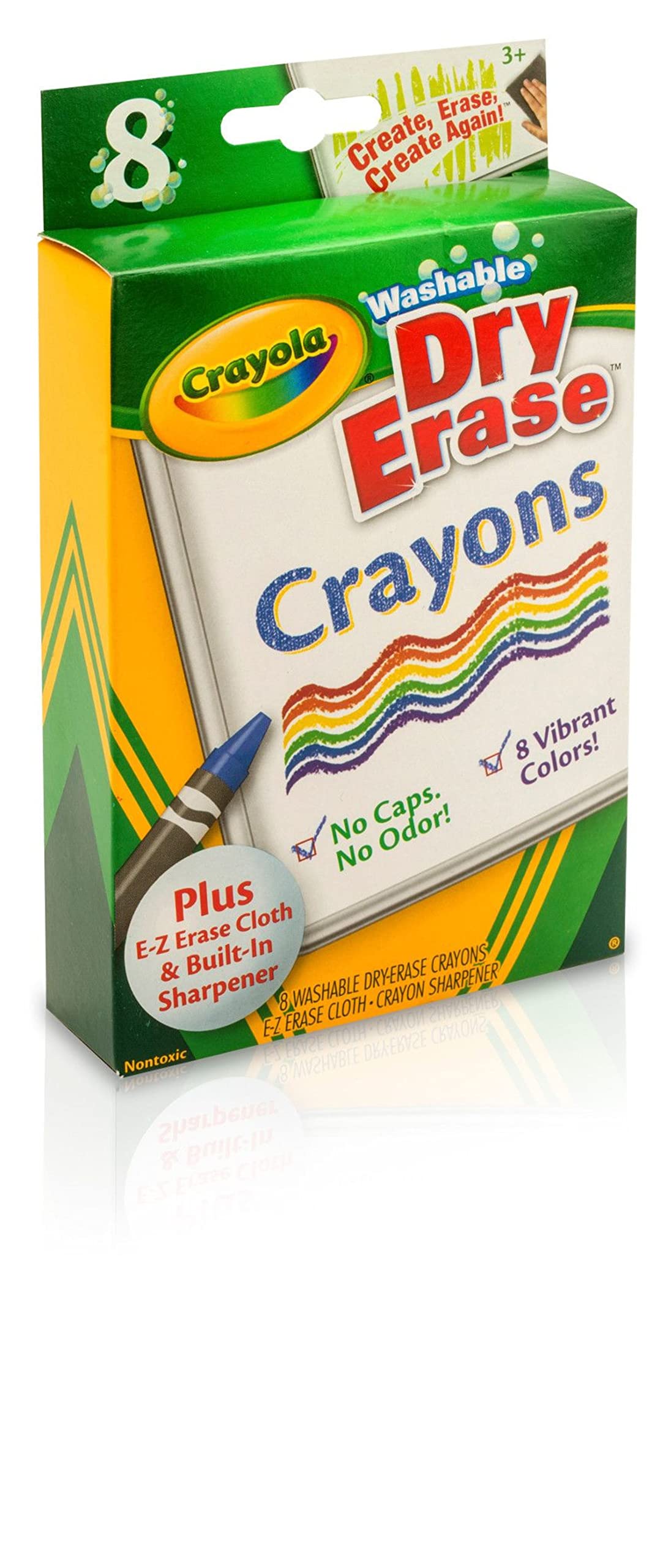 Crayola Washable Dry Erase Crayons (8ct), Includes Eraser Mitt & Sharpener, Classroom Supplies for Teachers