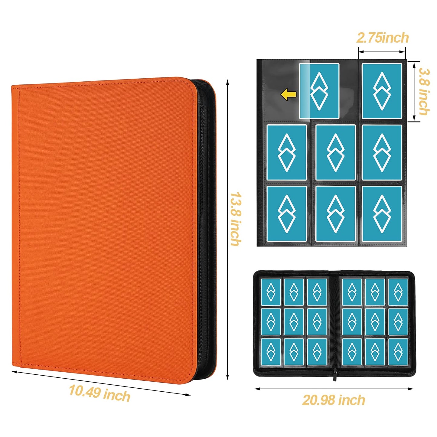 Trading Card Binder 9 Pocket  GERMUN PU Cover Card Binder for 360 Cards  enhanced Trading Card Holder Folders  Double Sided Pocket Card Album for MTG  TCG (Orange)