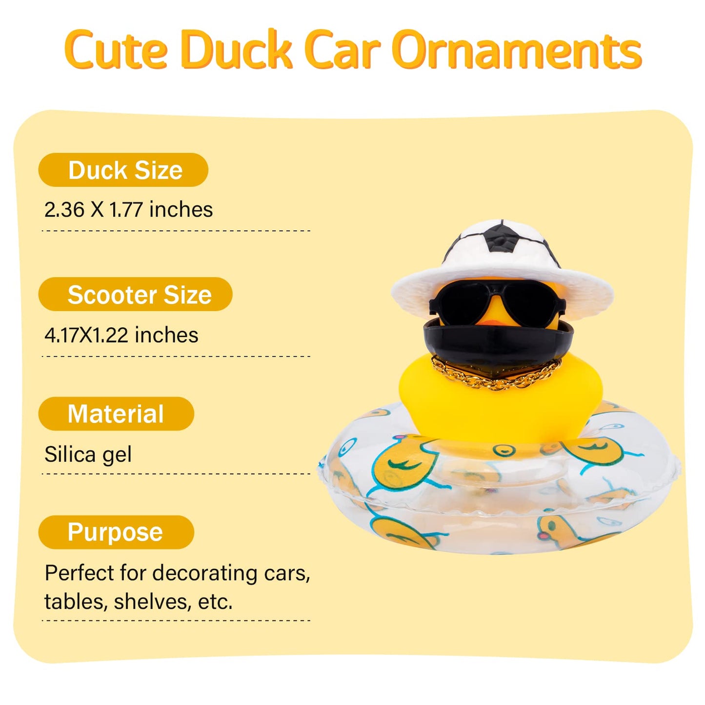 Wonuu Car Duck Rubber Duck Car Ornaments Duck Car Dashboard Decorations With Cute Headband Swim Ring Necklace Sunglasses, A-Soccer Hat