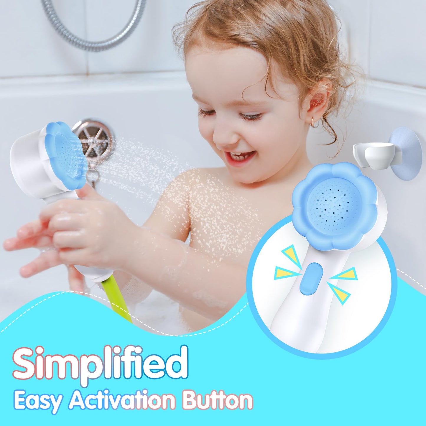 Baby Bath Shower Head For Kids Ages 1-3 Essentials, Edcreaty Rechargeable Cute Elephant Sprays Bathtub Toys With Rubber Hose Spo