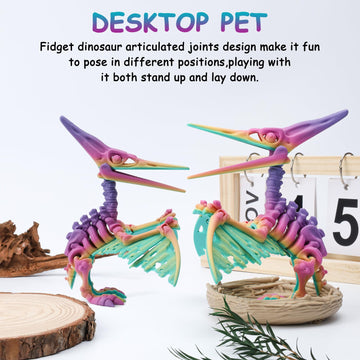 3D Printed Dinosaur  3D Printed Animals Dragon Fidget Toy mature-themed Desk  Poseable Dino Skeletons with Articulated Joints  Easter Basket Stuffers  Home Decor  Stress Relief Toy for Autism (Pterosaur)