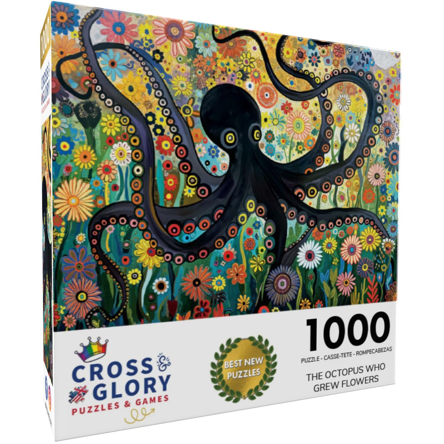 Cross & Glory - The Octopus Who Grew Flowers - 1000 Piece Jigsaw Puzzle For Adults | Vibrant Octopus And Floral Artwork | Challe