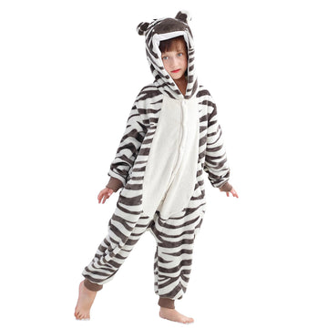Michley Animal Hooded Romper Kids Flannel Halloween Cosplay Pajamas Costume 3-12T For Autumn Winter, Zebra, 7-8T, Size120