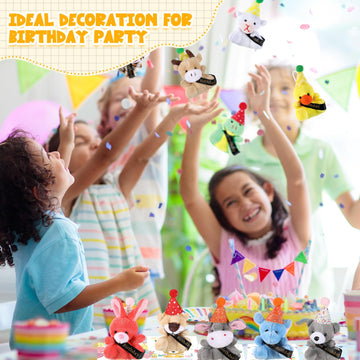 Seenelling Birthday Mini Animal Plush Toy With Hats, Birthday Party Decor Stuffed Animal Bulk For Student Classroom Reward Gifts