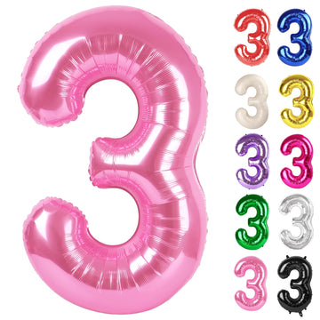 Pink Number 3 Balloon 40 Inch, 3 Balloon Number, 3Rd Birthday Decorations, Pink Party Supplies For Boys Girls