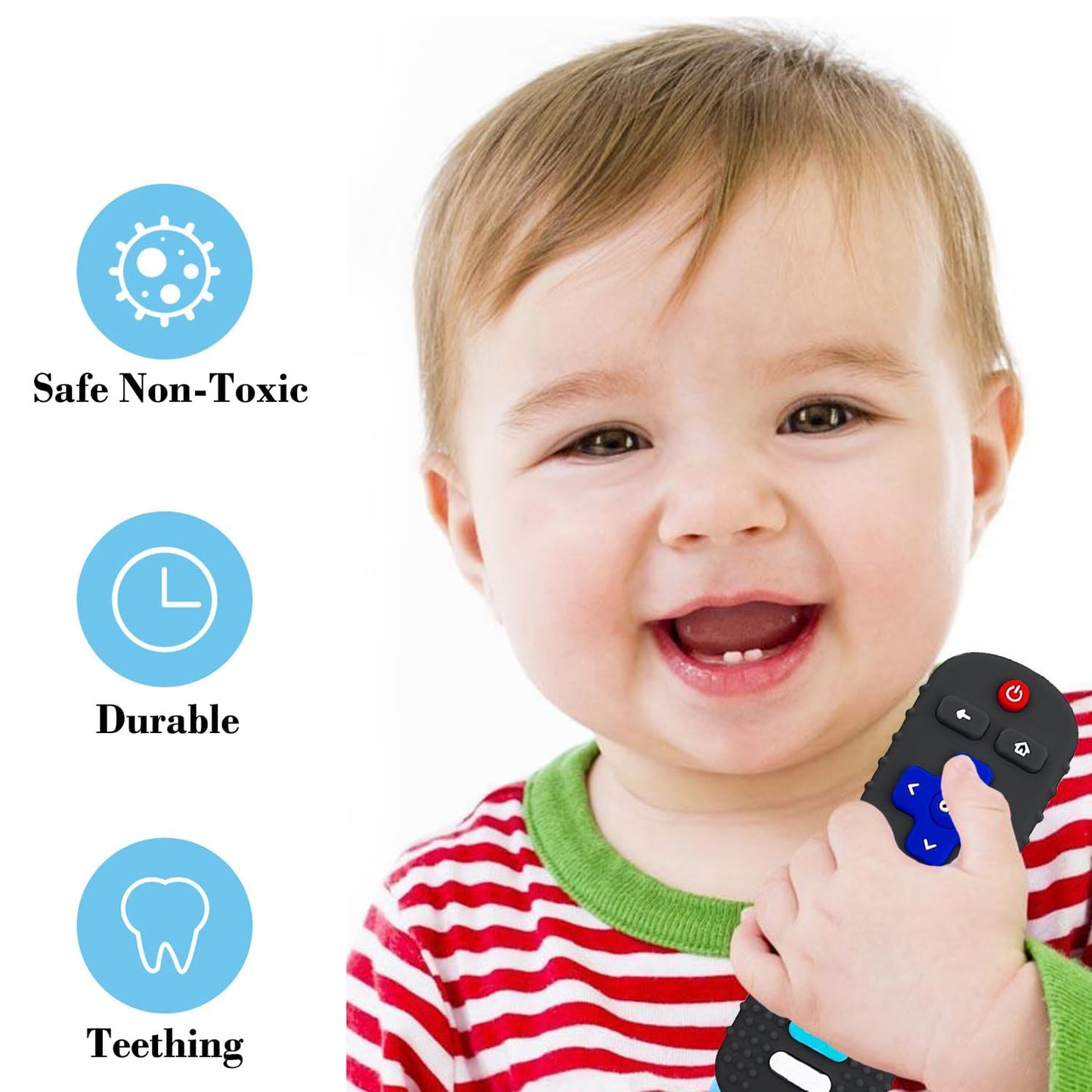 Baby Teether Toy, Tv Remote Control Shape Teething Baby Toys For Infants, Baby Chew Remote Teether Toys For Babies 3-24 Months,Bpa Free(Black)
