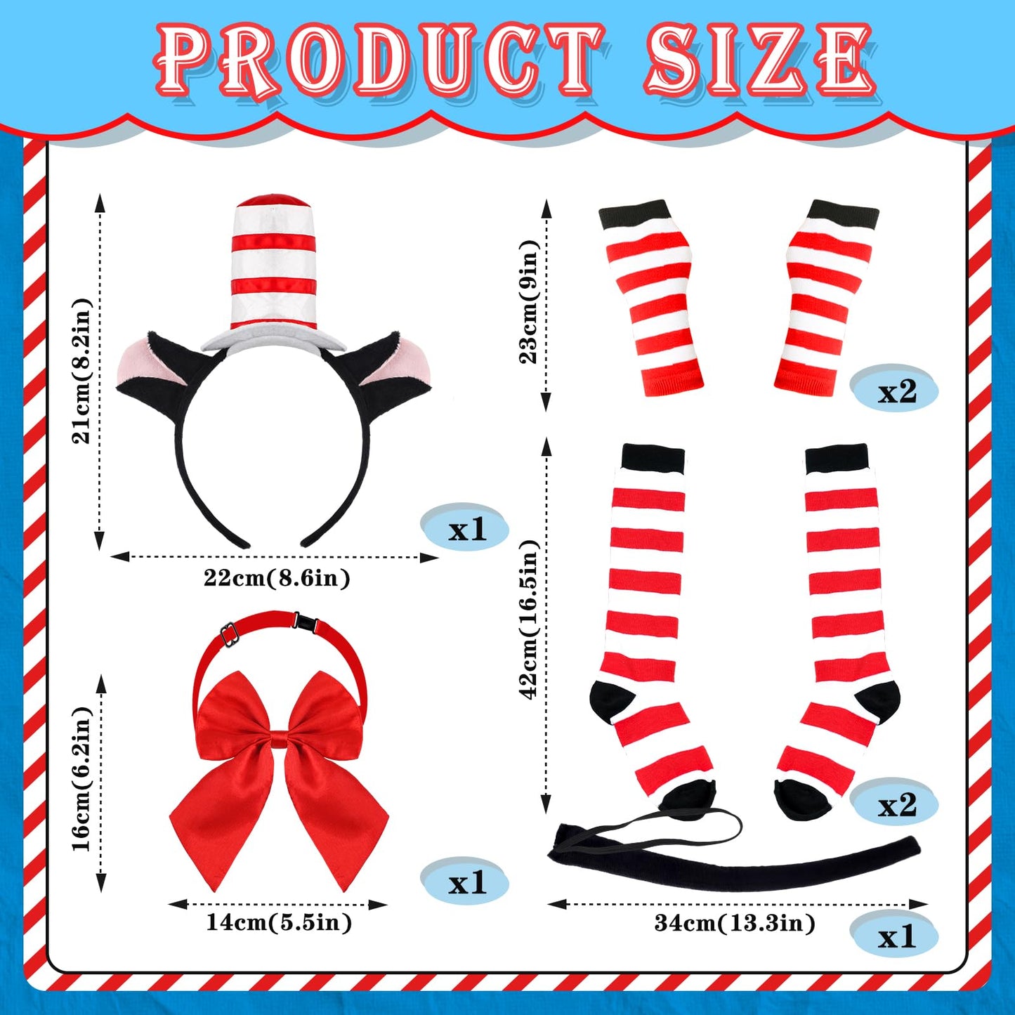 NinkyNonk 8PCS 100th Day of School Cat Costume with Headband, Tail, Tutu, Bowtie, Arm Warmers, Stockings for Toddler Girls Cospl