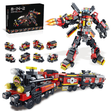 Abbabby Transforming Train Building Block Toys For Boys Girls Aged 6-12.Steam Train Or 8 Locomotive Models Or Train Warrior Robo