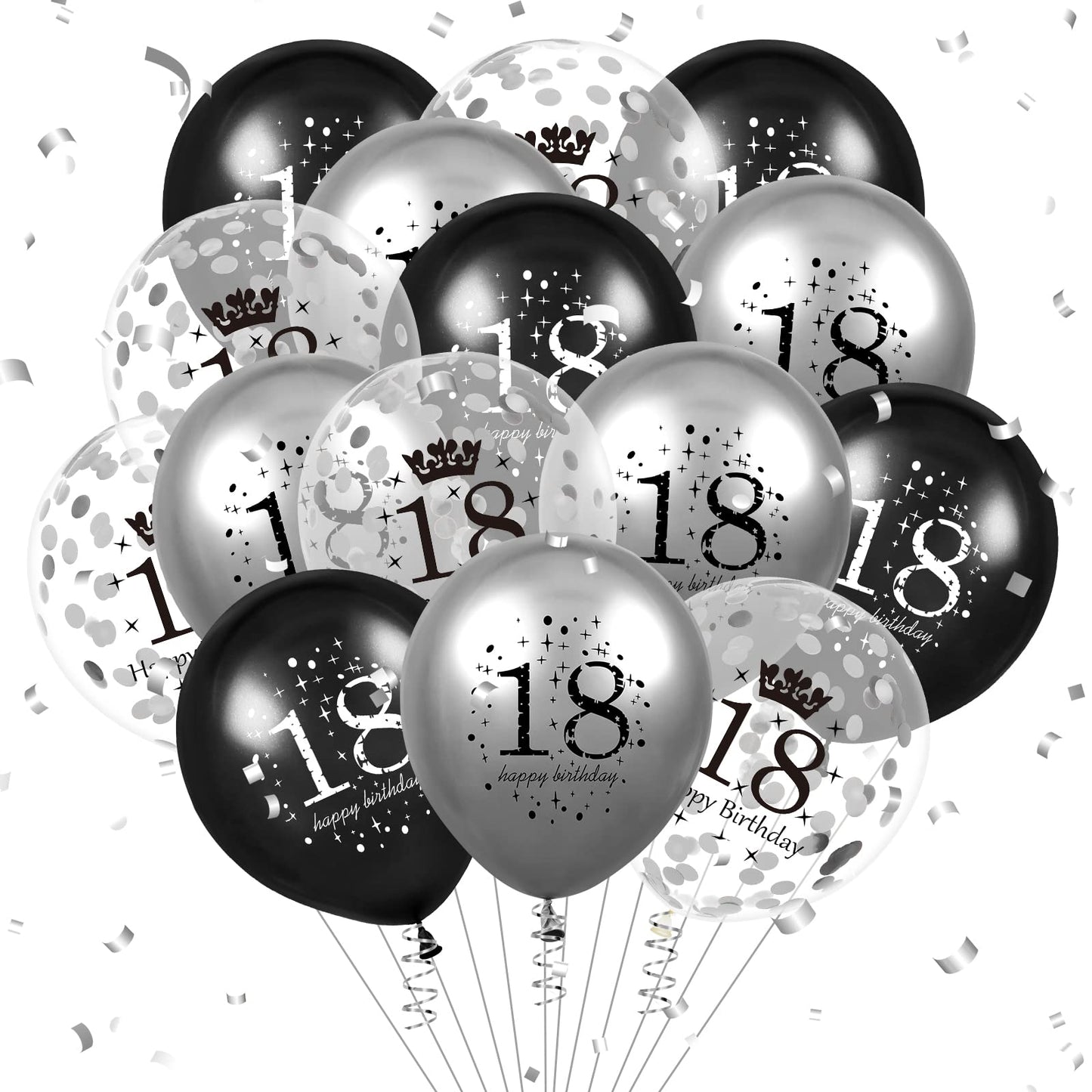18Th Birthday Balloons Decorations 15Pcs Black Silver Happy 18Th Birthday Party Latex Confetti Balloons For Men Women Kids Boys Girls 18Th Anniversary Happy Birthday Party Decor Supplies 12 Inches