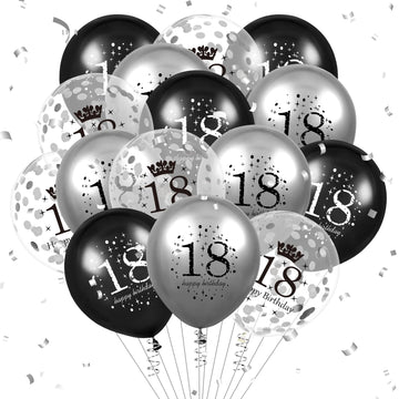 18Th Birthday Balloons Decorations 15Pcs Black Silver Happy 18Th Birthday Party Latex Confetti Balloons For Men Women Kids Boys Girls 18Th Anniversary Happy Birthday Party Decor Supplies 12 Inches