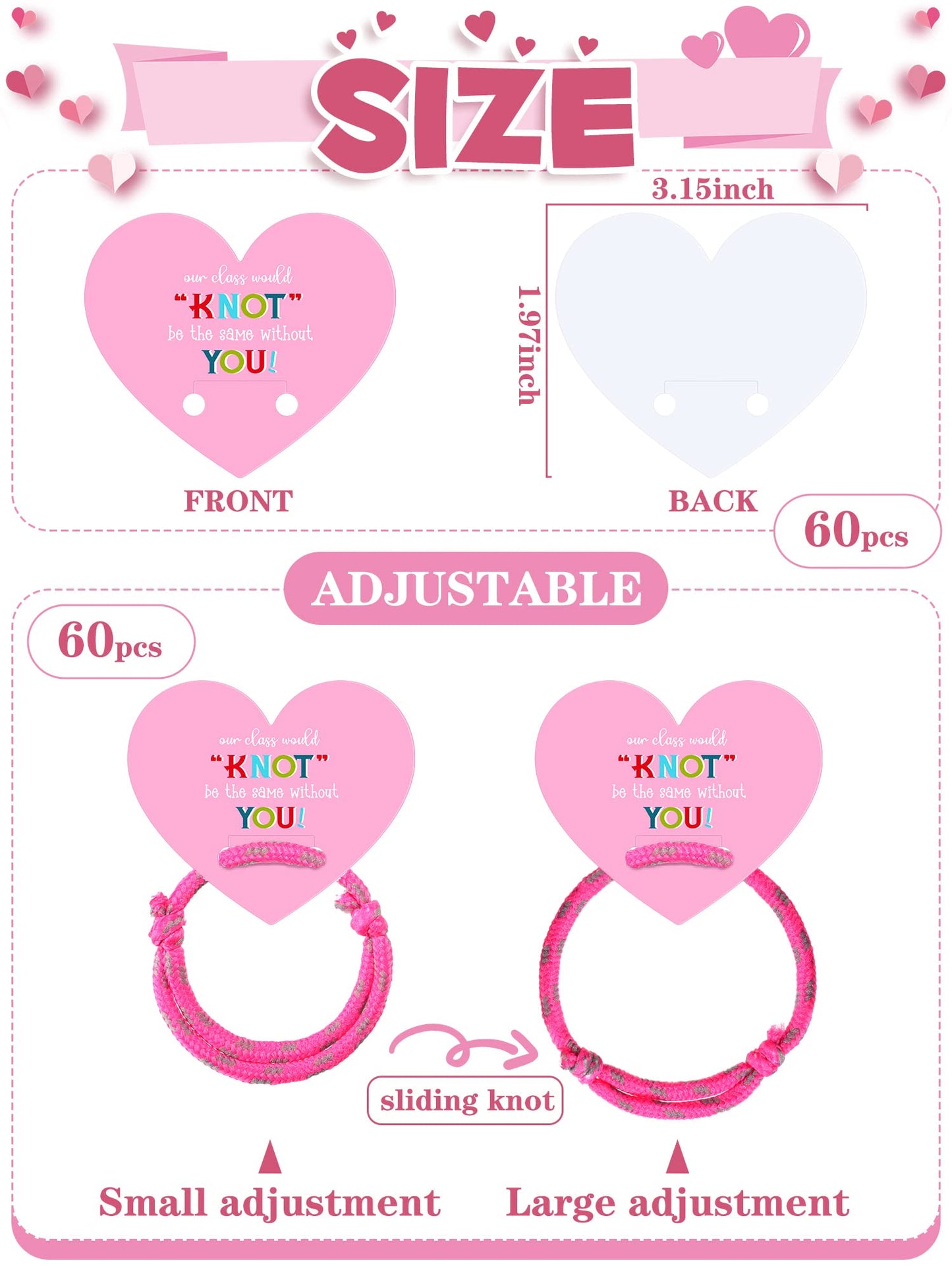 Junkin 60 Sets Valentine Knot Bracelets with Cards Our Class Will Knot Be the Same Without You Classroom Valentines Exchange Gif