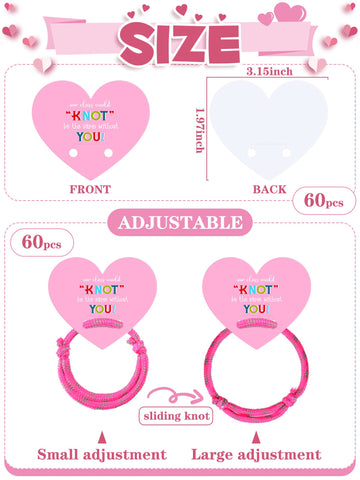 Junkin 60 Sets Valentine Knot Bracelets with Cards Our Class Will Knot Be the Same Without You Classroom Valentines Exchange Gif