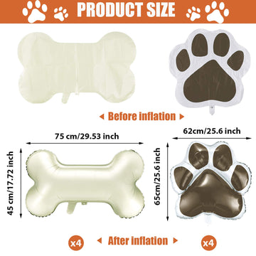8 Pieces Dog Balloons For Birthday Party Decorations Include 4 Foil Dog Bone Shaped Balloons And 4 Helium Paw Print Balloons For Pet Dog Puppy Party Supplies Baby Shower