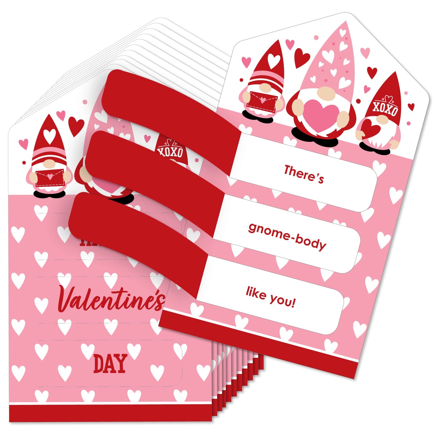 Big Dot Of Happiness Valentine Gnomes - Valentines Day Cards For Kids - Happy Valentines Day Pull Tabs - Set Of 12