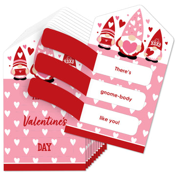 Big Dot Of Happiness Valentine Gnomes - Valentines Day Cards For Kids - Happy Valentines Day Pull Tabs - Set Of 12