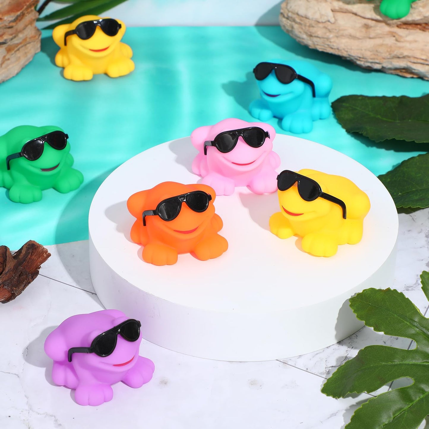 Halloscume 48 Pack Rubber Frogs Bulk Squeak And Floating Rubber Bath Toy Mini Floating Frogs With Sunglasses For Baby Shower Bir