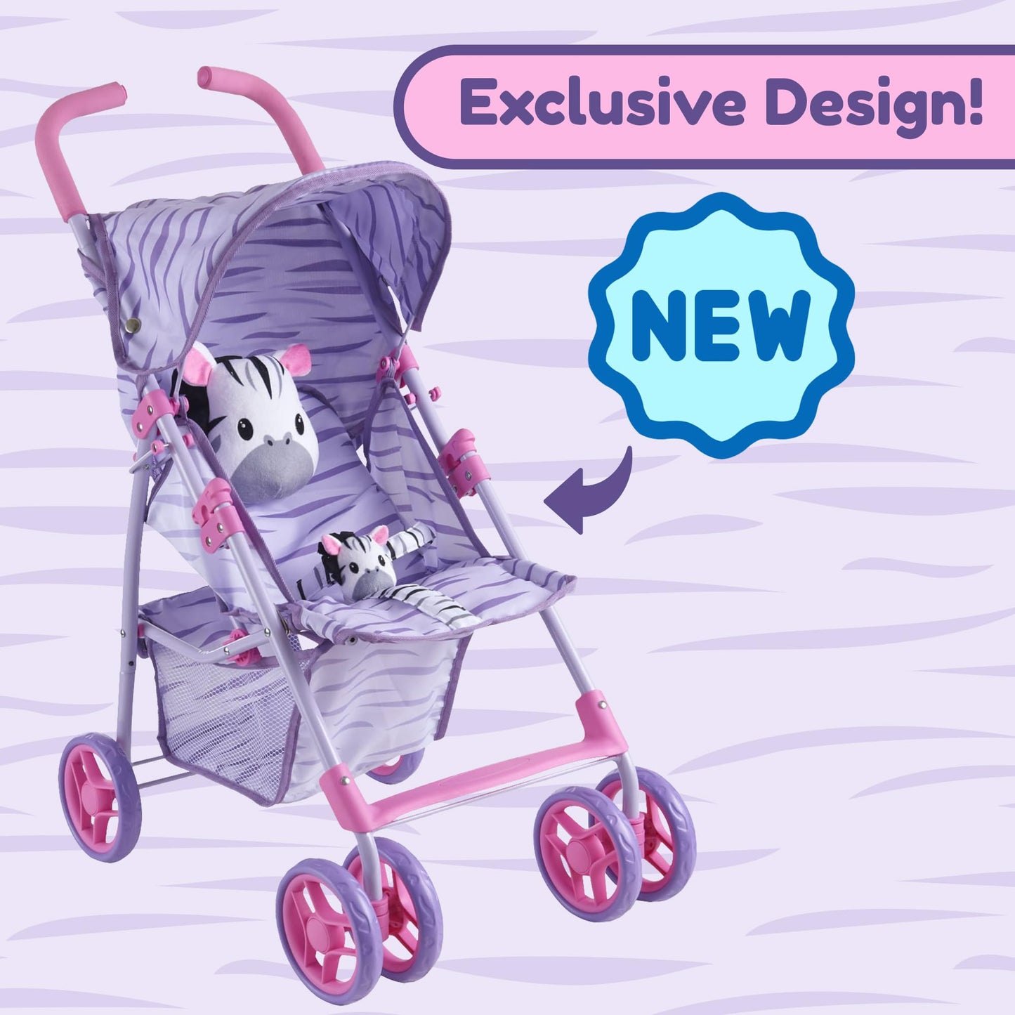 Baby Doll Stroller For Toddlers 1-3, Pillow Animal Toy Baby Stoller For Dolls, Pink & Purple Folding Baby Toy Stroller For Dolls, Foldable Baby Stroller Toy For Girls, For Kids (Zebra)