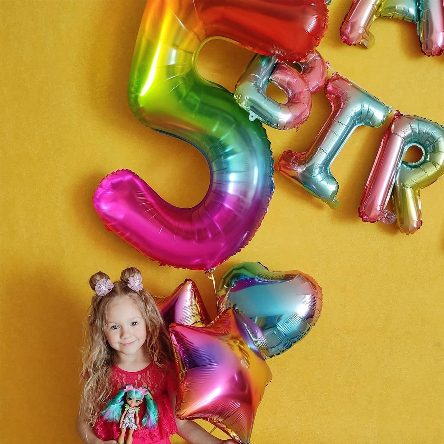 Paticool 40 Inch Rainbow Number Balloon 5, Large Number Foil Balloons Mylar For Girl Boy Birthday Party Celebration Decorations