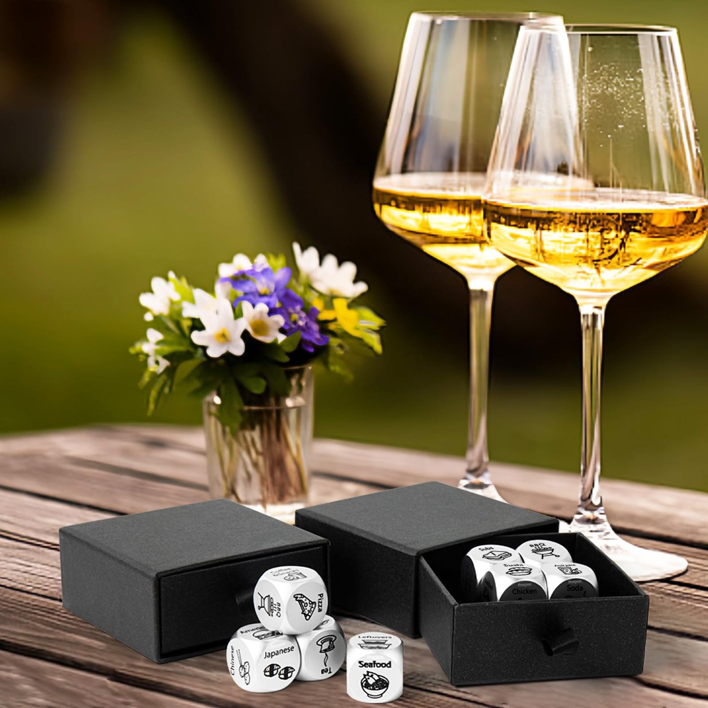 Ponpon 4Pcs Food Decision Dice, Metal Food Dice Game, Funny Gift for Couples Girlfriend Boyfriend Wife Husband on Anniversary Va