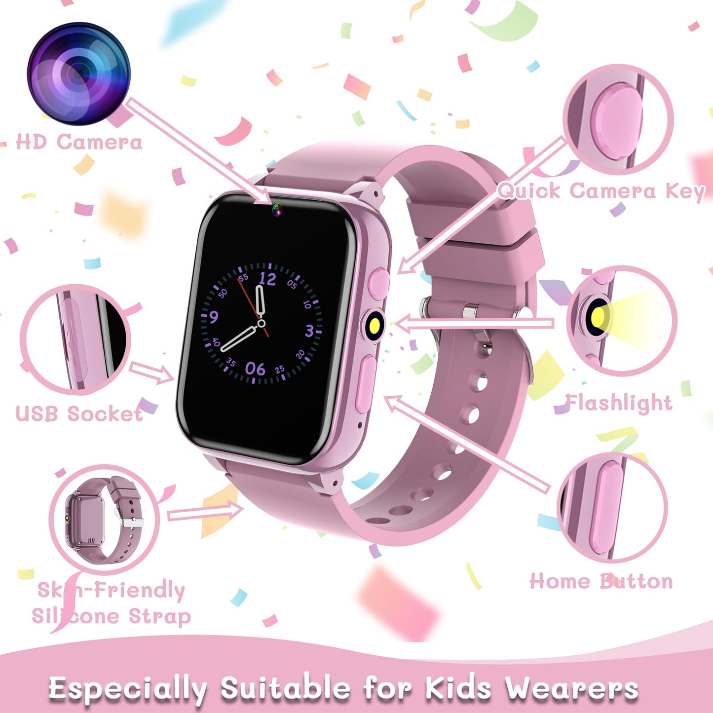 Spodus Kids Watch For Girls Ages 3-12 Girls Watch With 26 Games Pedometer Selfie Camera Calendar Learning Card Audio Book Educat
