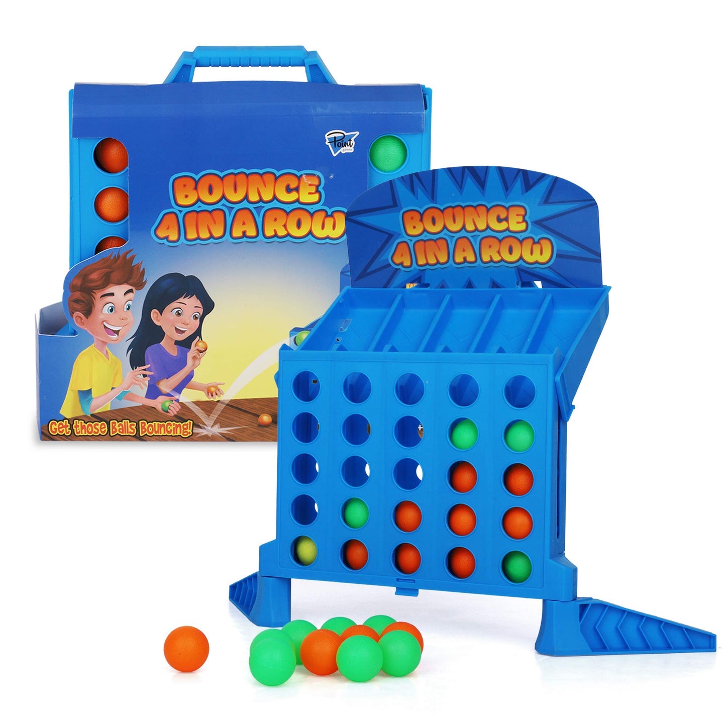 Point Games Bounce 4 In A Row - Travel Friendly Storage Case- Classic Board Games W Twist - Line Up 4 Classic Game - Strategical Thinking And Aim Practice - Portable Toys For Boys And Girls Ages 6+