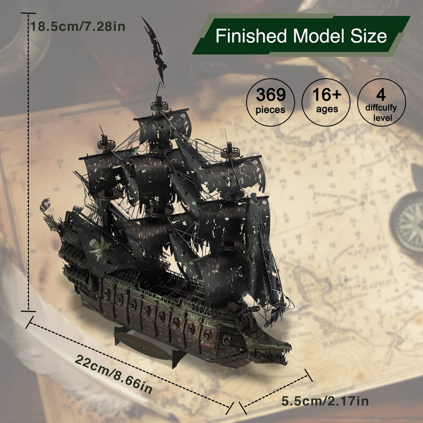 Piececool Metal 3D Puzzles For Adults, Flying Dutchman Pirate Ship Model Kits, 3D Watercraft Model Building Kit, Diy Craft Kits Difficult 3D Puzzles For Family Time, Great Christmas Birthday Gifts