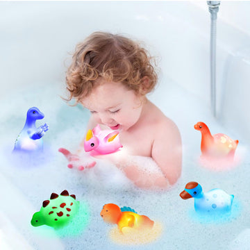 Bath Toys For Toddlers 1-3: 6 Packs Light-Up Floating Dinosaur Baby Toddler Bath Toys Set For Boys Kids Easter Christmas Birthday Gifts - Water Bathtub Shower Pool Bath Toy For Children Preschool