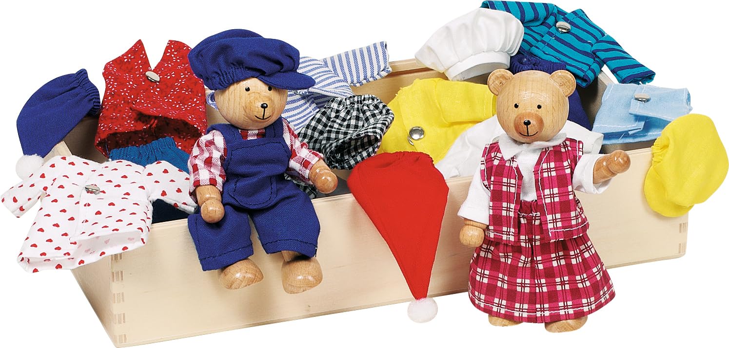 Goki Flexible Puppets Bears Benna & Bennoh With Wardrobe Doll, Multicolor (51914)