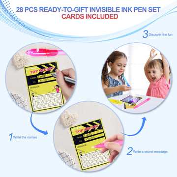 28 Pcs Invisible Ink Pens With Uv Light For Kids, Word Search & Maze Activities Cards Included, Education & Party Favors, End Of