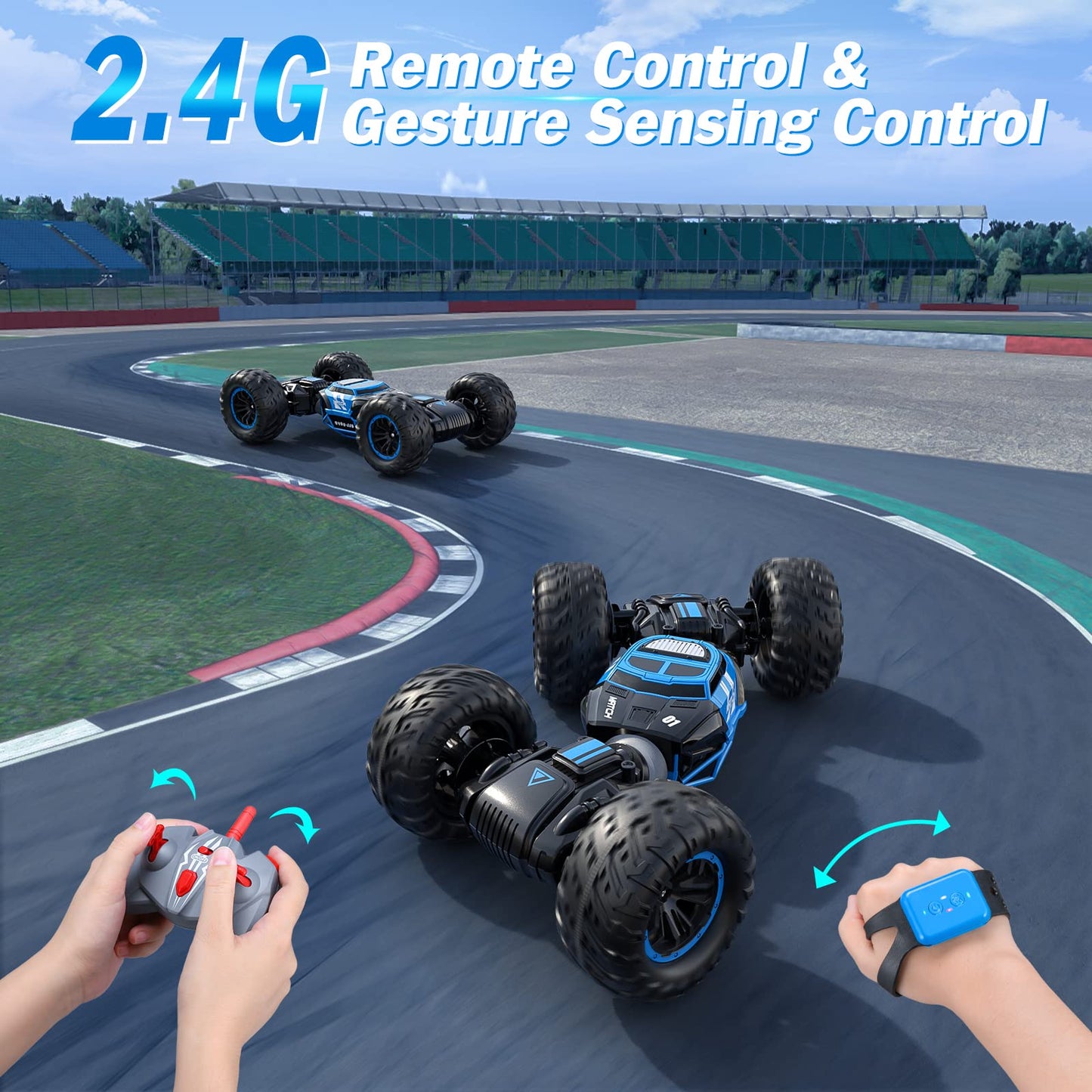 Powerextra Gesture Sensing Rc Car, 1:16 Scale Outdoor Remote Control Car Crawler, 4Wd Transform Rc Car, Double Side All Terrains