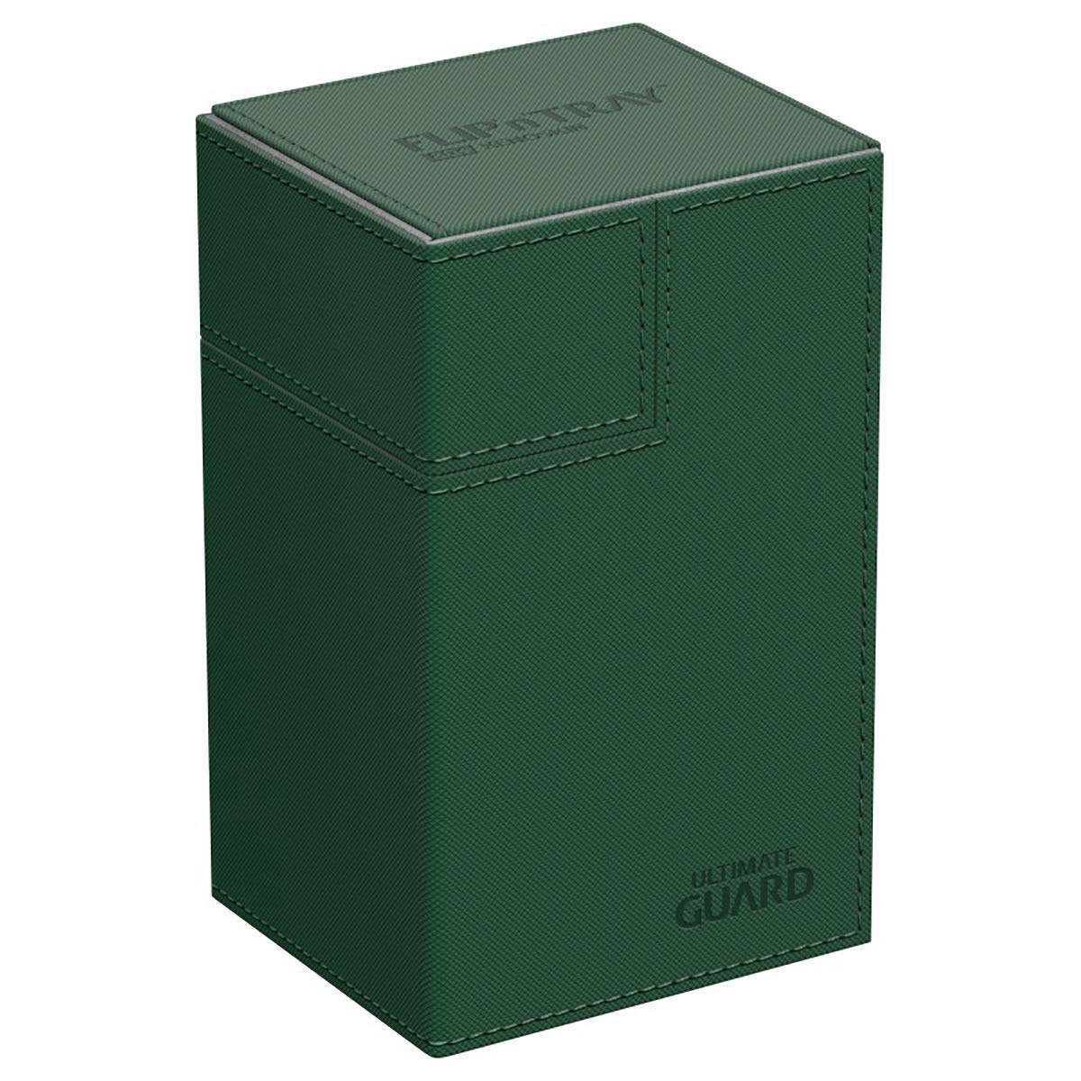 Ultimate Guard Flip 'N' Tray 80+, Deck Case For 80 Double-Sleeved Tcg Cards + Dice Tray, Green/Grey, Independent Magnetic Closure & Microfiber Lining