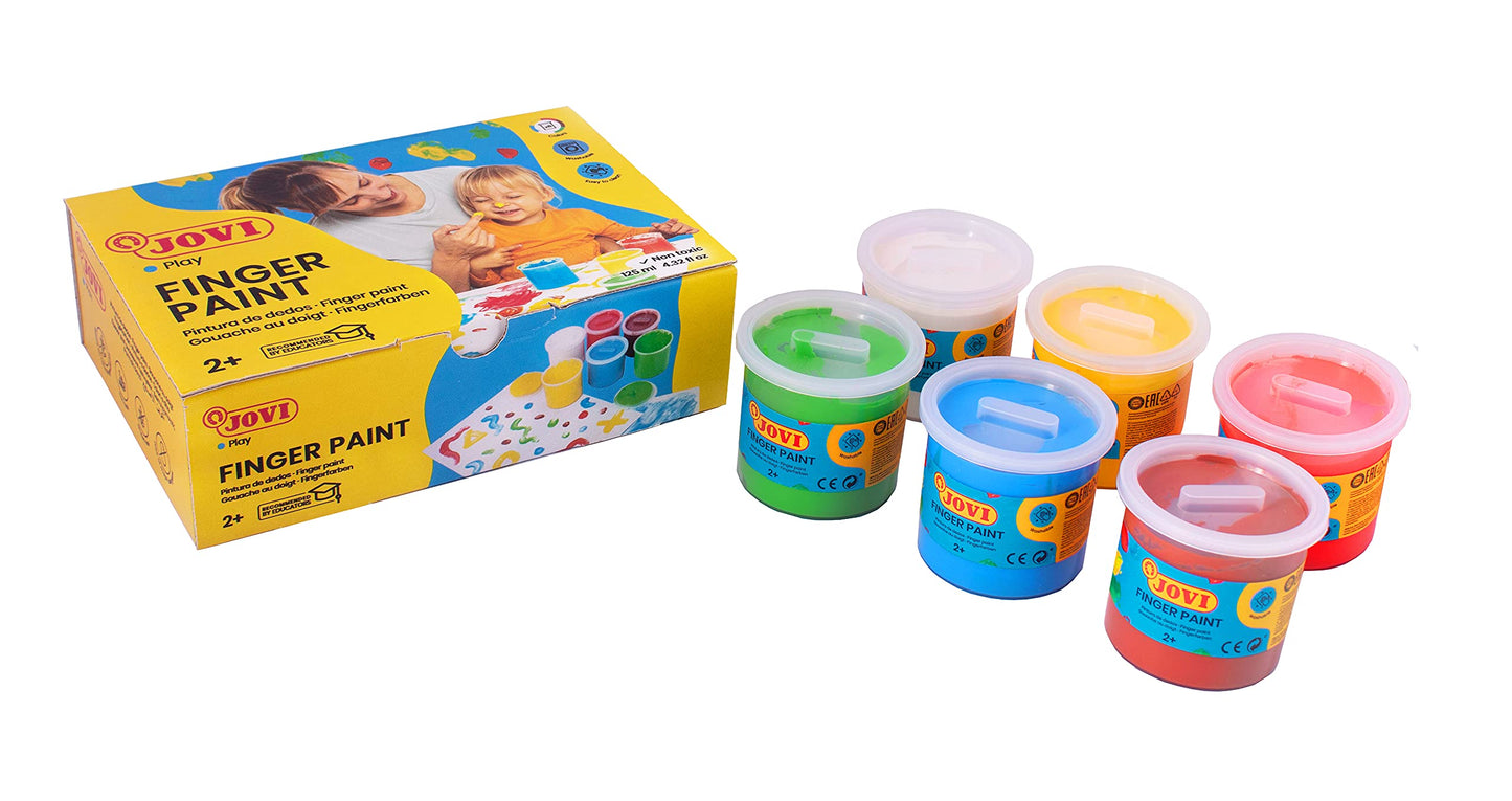 Jovi Finger Paint for Children Aged 2 Years and up, Good Coverage, Creamy Consistency, Harmless Ingredients, 6 Colours 125 ml Ea
