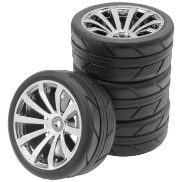 ShareGoo OD 2.55'' Rubber Tires w/Plastic Wheel Rims 12mm Hex Compatible with HSP Tamiya Kyosho Traxxas Sakura WLtoys 1/10 RC On
