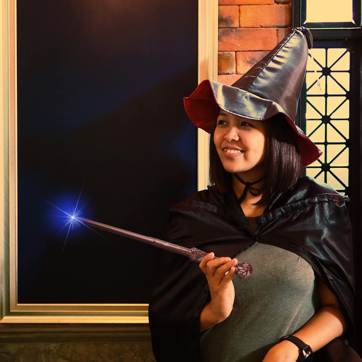 Light Up Magic Wand For Kids Sound Wizard Witch Illuminating Toy Brown Black