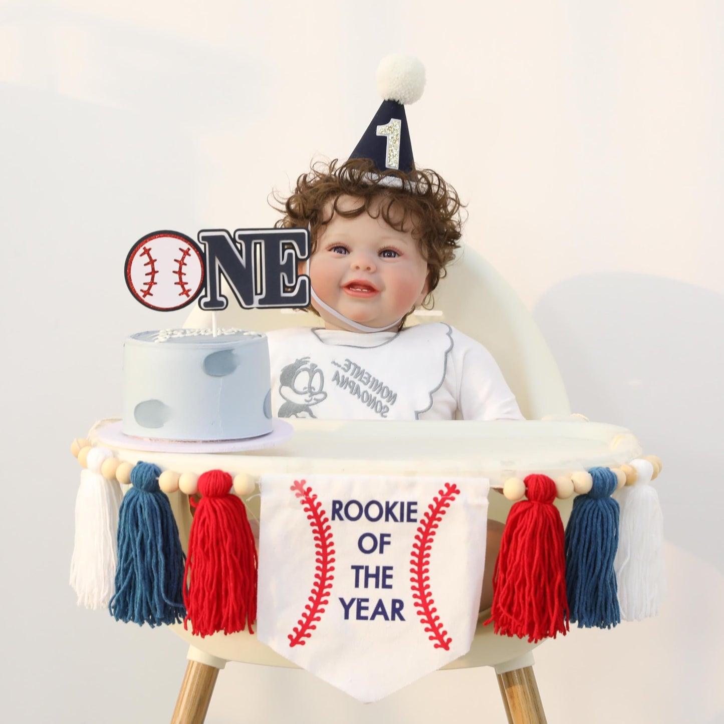 HODIHIWI Baseball Baby Boy First Rookie Of The Year High Chair Banner 1st Cake Topper Birthday Party Decorations